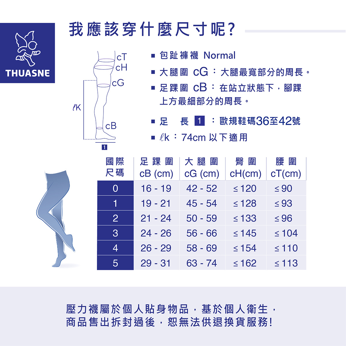 KAT法國彈性褲襪尺寸表